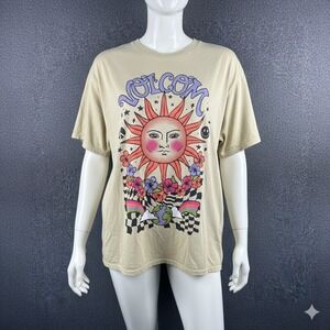 Volcom My Guys Oversized T-Shirt Women's One Size Sun Print Crew Neck Cotton‎